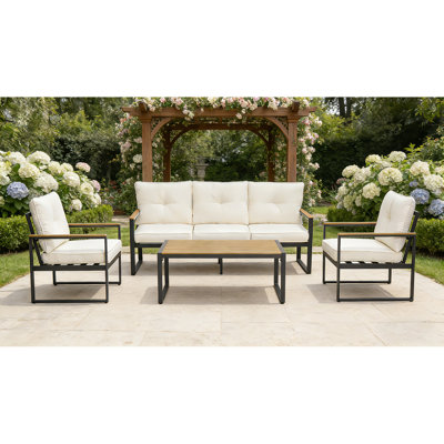 Ensemble de canapés de patio modernes, coussins profonds en acier à 5 sièges pour le jardin