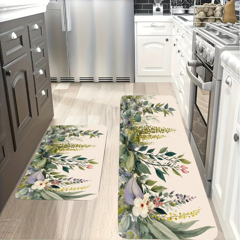 Ensemble de 2 tapis de cuisine aquarelle et verdure