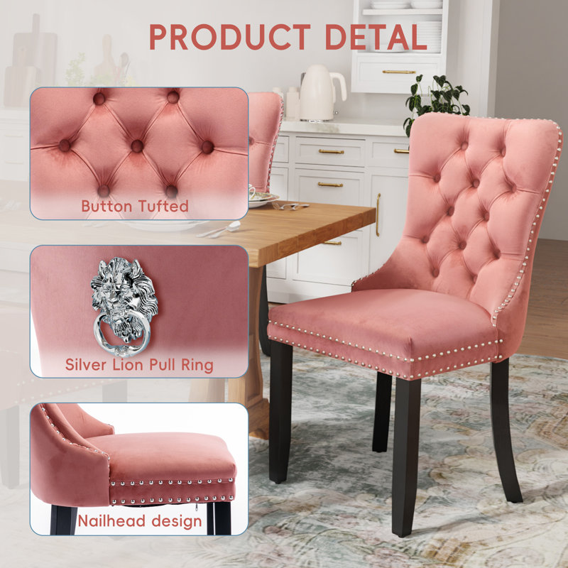 50.8cm H Tufted Velvet Upholstered Wing Back Side Chair, Pink