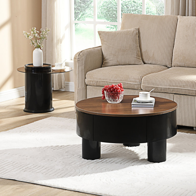 Ensemble de tables basses rondes, Brun, Noir