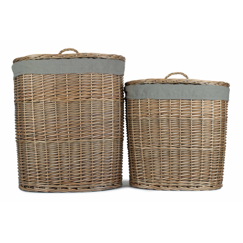 Wicker 2 Piece Laundry Basket Set with Lining
