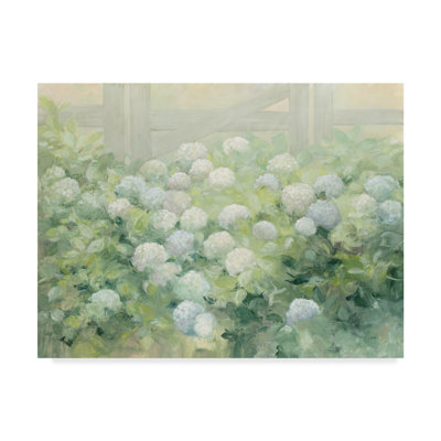 Wrapped Canvas Wall Art - Julia Purinton 'Hydrangea Lane Flowers' Wall Art for Living Room, Bedroom, or Office Décor - 24x32