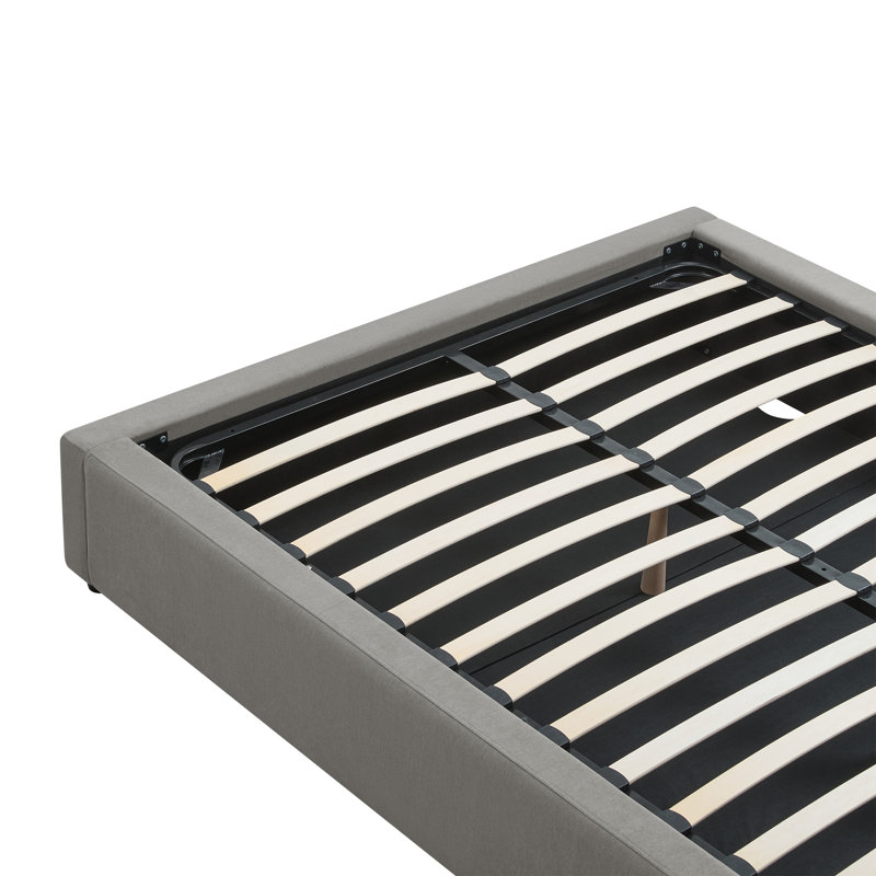 Lit plateforme tapissier avec rangement, Gris