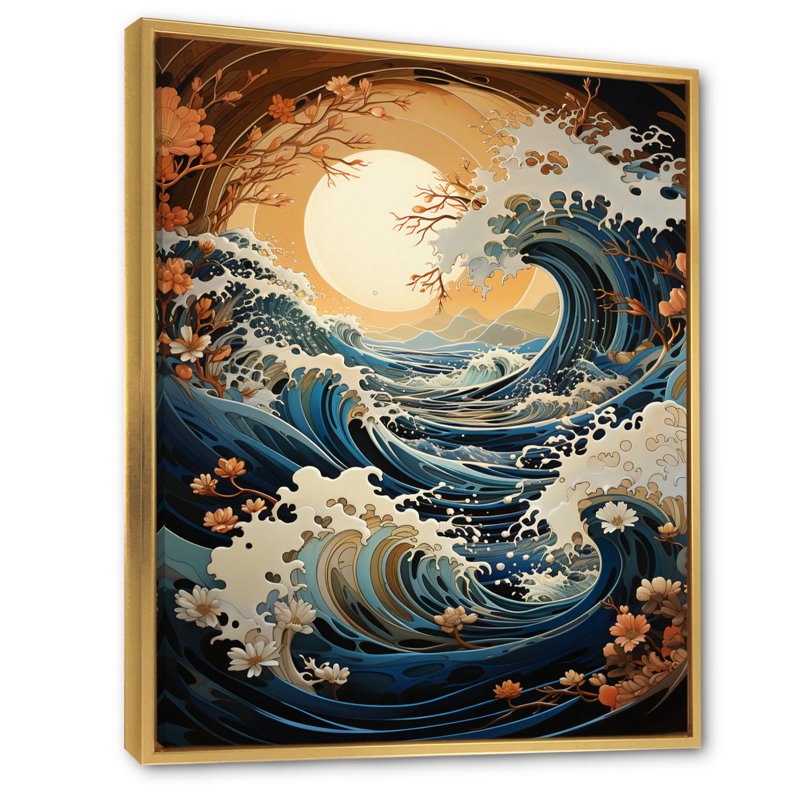 Teal Kinetic Waves I - reproduction sur toile, H 40 po x l 30 po x P 1,5 po, Cadre flottant doré