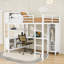 Lit mezzanine en métal avec garde-robe, bureau et tablettes de rangement-128971046