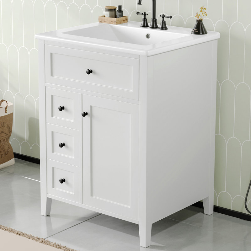 Meuble-lavabo 24 po avec comptoir en céramique, Blanc