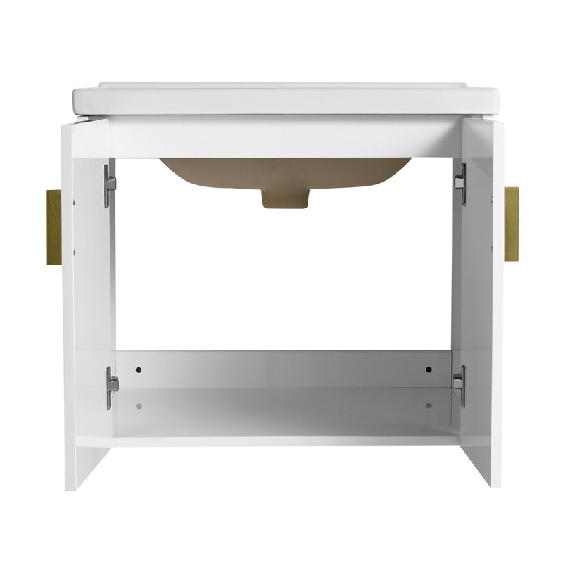 Meuble-lavabo à fermeture en douceur avec lavabo, Blanc lustré
