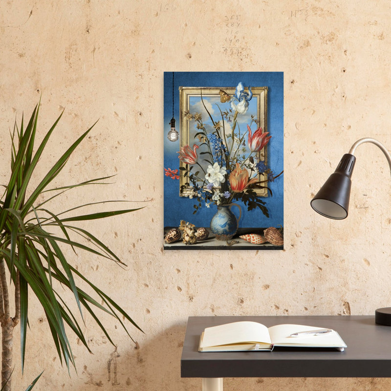 Enlightened Floral Still Life Elegant Traditional Butterfly Bee Tulip Flower Nature Wall Art Print 1 Piece Wrapped Canvas Wall Art
