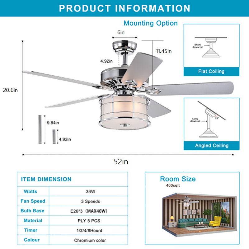 Leunne 52'' Ceiling Fan