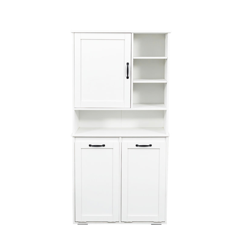 Armoire à linge blanche avec tablettes réglables - portes, tablette, panier inclinable, rangement multiple, entretien facile sur pied, blanc