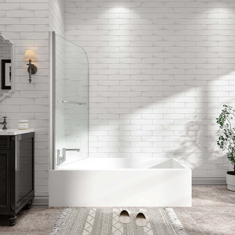 55"-60" W X 60" H Brushed Nickel Reversible Installation Double Bypass Sliding Shower Door Aluminium Alloy Frame Bathtub,1/4"(6MM) Tempered Glass With Nano Explosion-Proof Membrance,Easy Installation