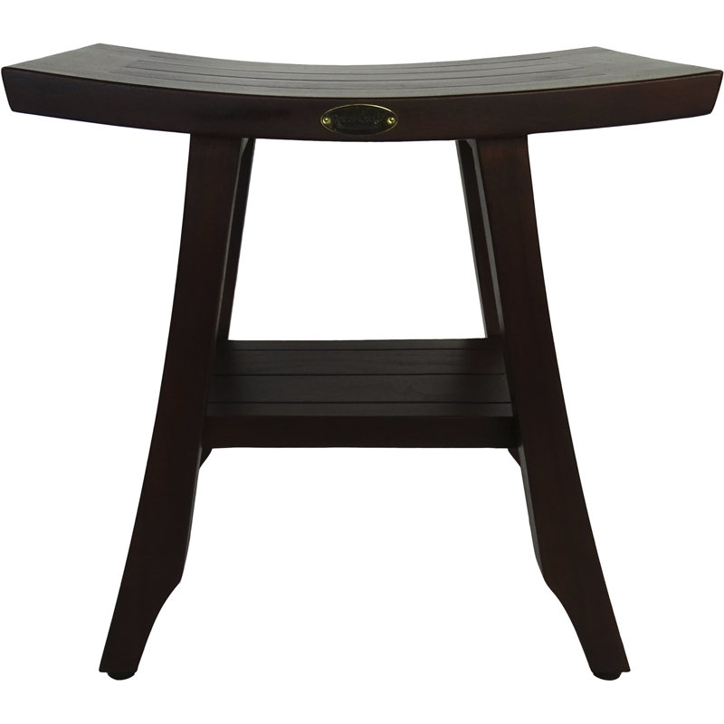 Teak Shower Bench With Shelf, 18" H x 24" W x 12" D, Brown