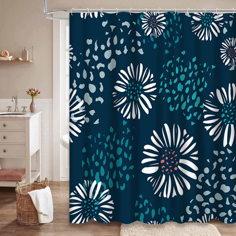 Rideau de douche à 12 crochets Floral Turquoise, L 72 po x l 72 po