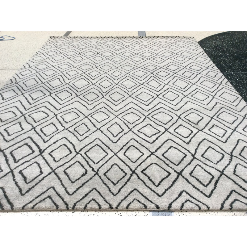 Tapis unique en laine noué à la main gris / noir 9 pi x 12 pi