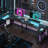 Baford L-shaped Computer Desk with Power Outlet, Gaming Desk with Monitor Stand and Shelves-468195738-464828179