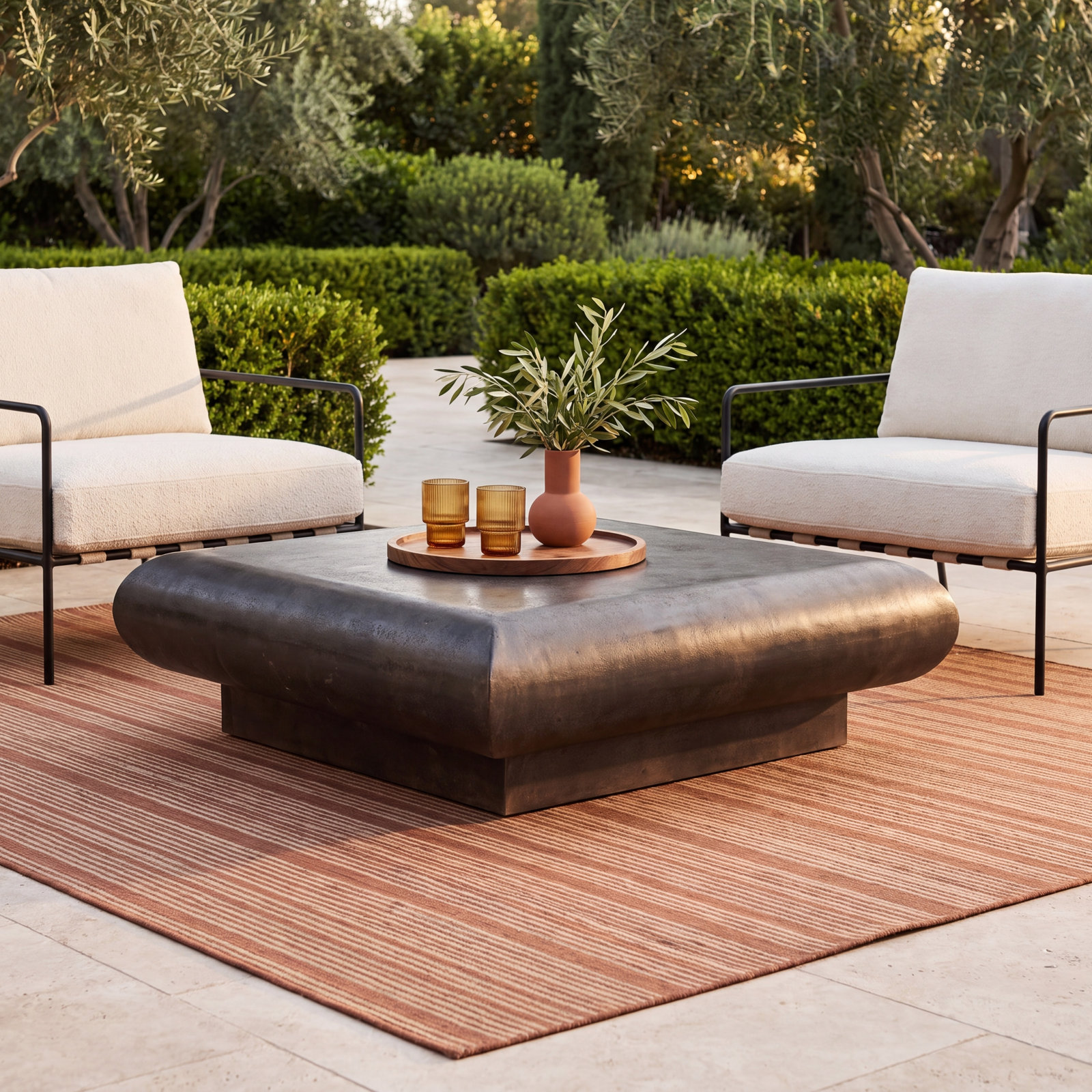 48'' Aluminum Outdoor Coffee Table, Distressed Bronze