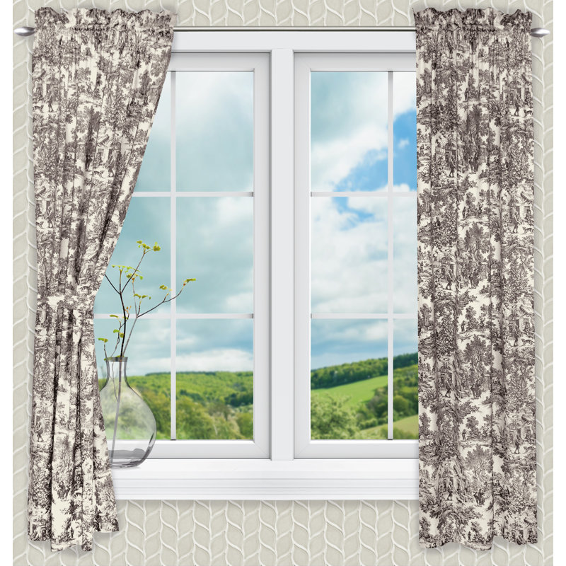 Amelie Semi-Sheer Cotton Curtain Pair, 34" W x 84" L, Black