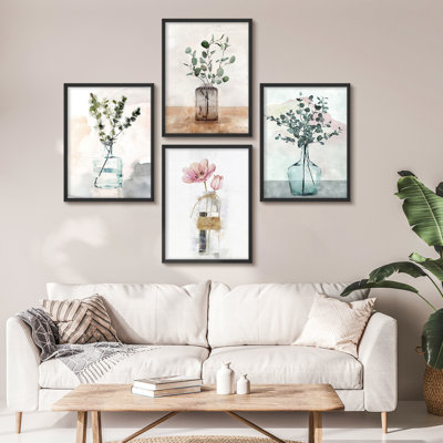 «Plant Flowers In The Glass Bottle», œuvre d'art moderne, impression encadrée, affiches, salle de bain, petit art mural