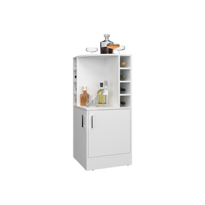Toyei Corner Bar Cabinet with Bottle Rack, Open Shelves, and Hidden Storage