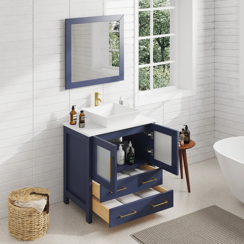 Ensemble de meuble-lavabo simple avec miroir , Bleu, l 30 po
