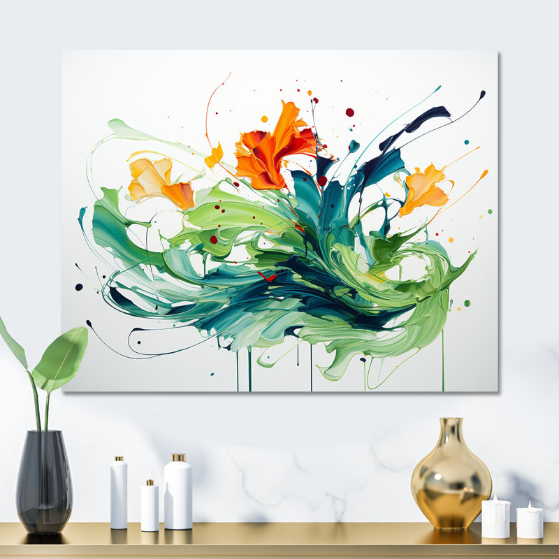 «Green and White Abstract Expression Painting IV», art mural abstrait en métal, H 12 po x l 20 po x P 1 po