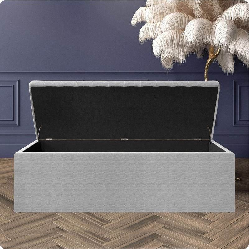 Safar Large Naples Ottoman Storage Box – Multi- Functional Striped Upholstered Blanket Box, 40cm H x 120cm W x 40cm D, Silver