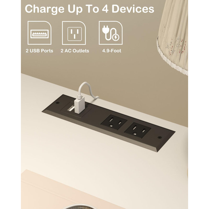 Nightstand With Charging Station, Bedside Table With 3 Drawers And LED Lights, End Table Sofa Couch Side Table With Pull-Out Shelf