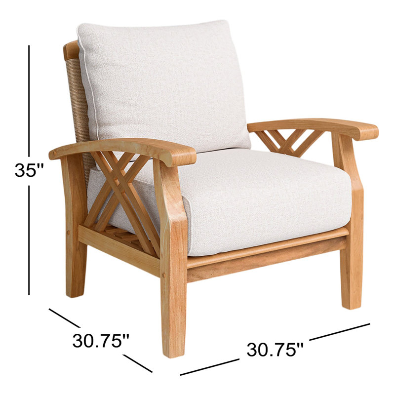 Cotesfield Teak Outdoor Lounge Chair with Cushion, Tan Performance Basketweave