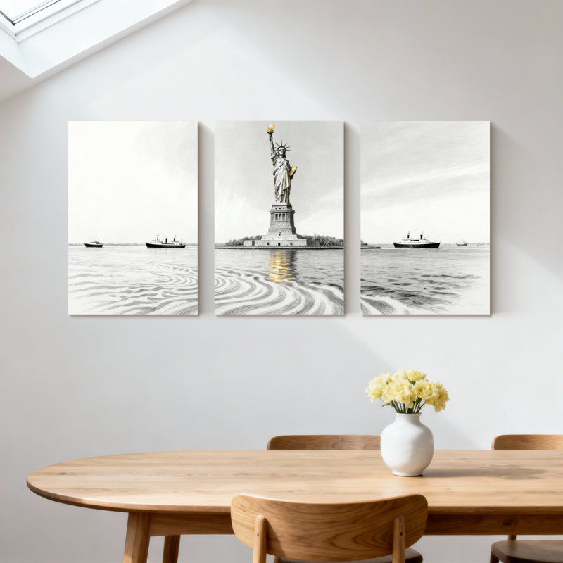 Statue de la liberté, ensemble de 3 impressions d'art sur toile, H 24 po x l 48 po