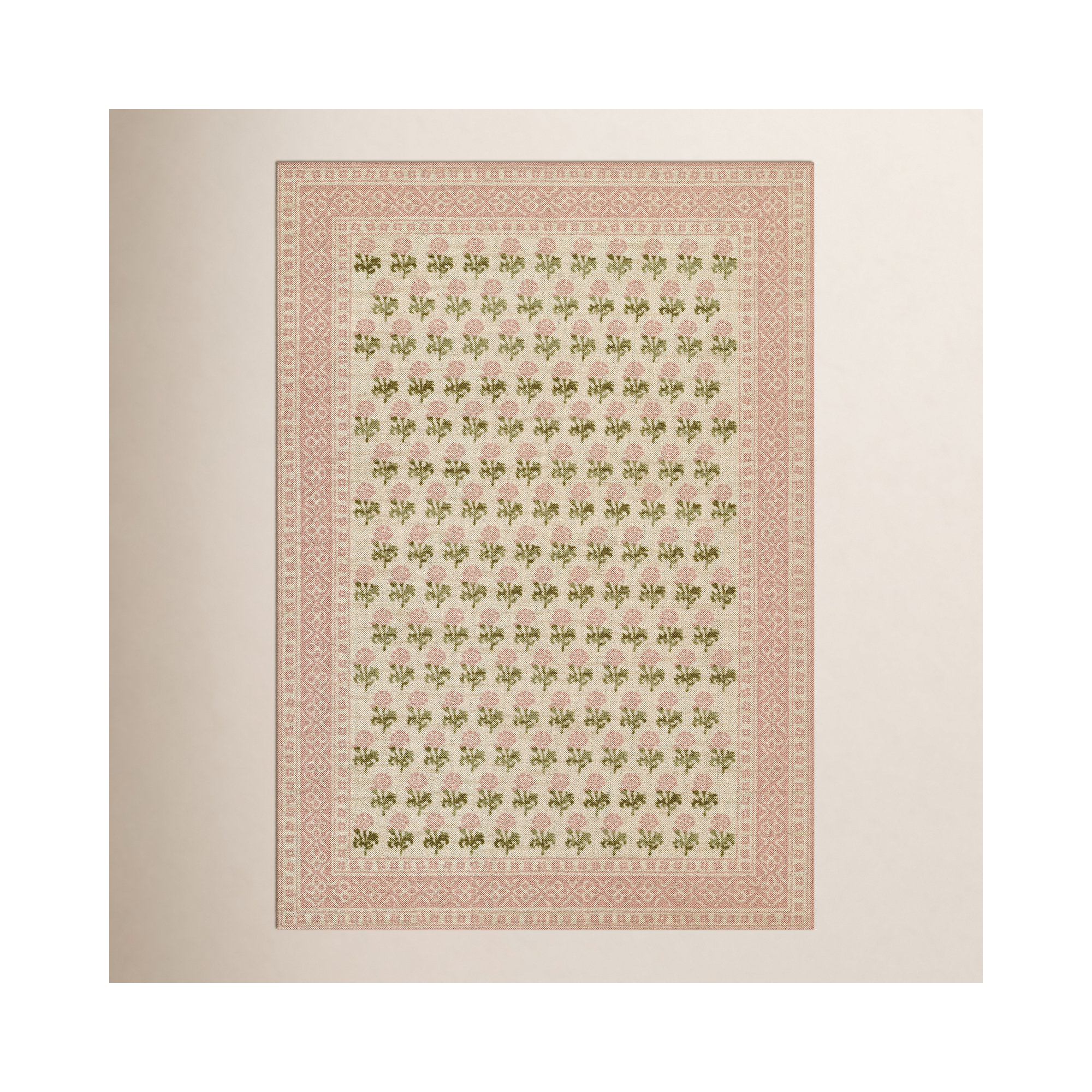 Anders Traditional Floral Wool and Nylon Pink Area Rug, Rectangle 7'9" x 9'10"
