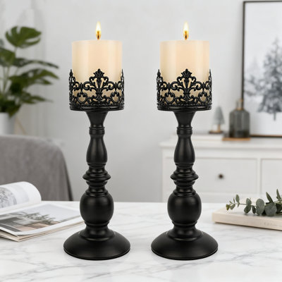 Candle Holders For Pillar Candles, Vintage Tall Candle Stand Set Of 2, Decorative Table Centerpieces For Home Decor