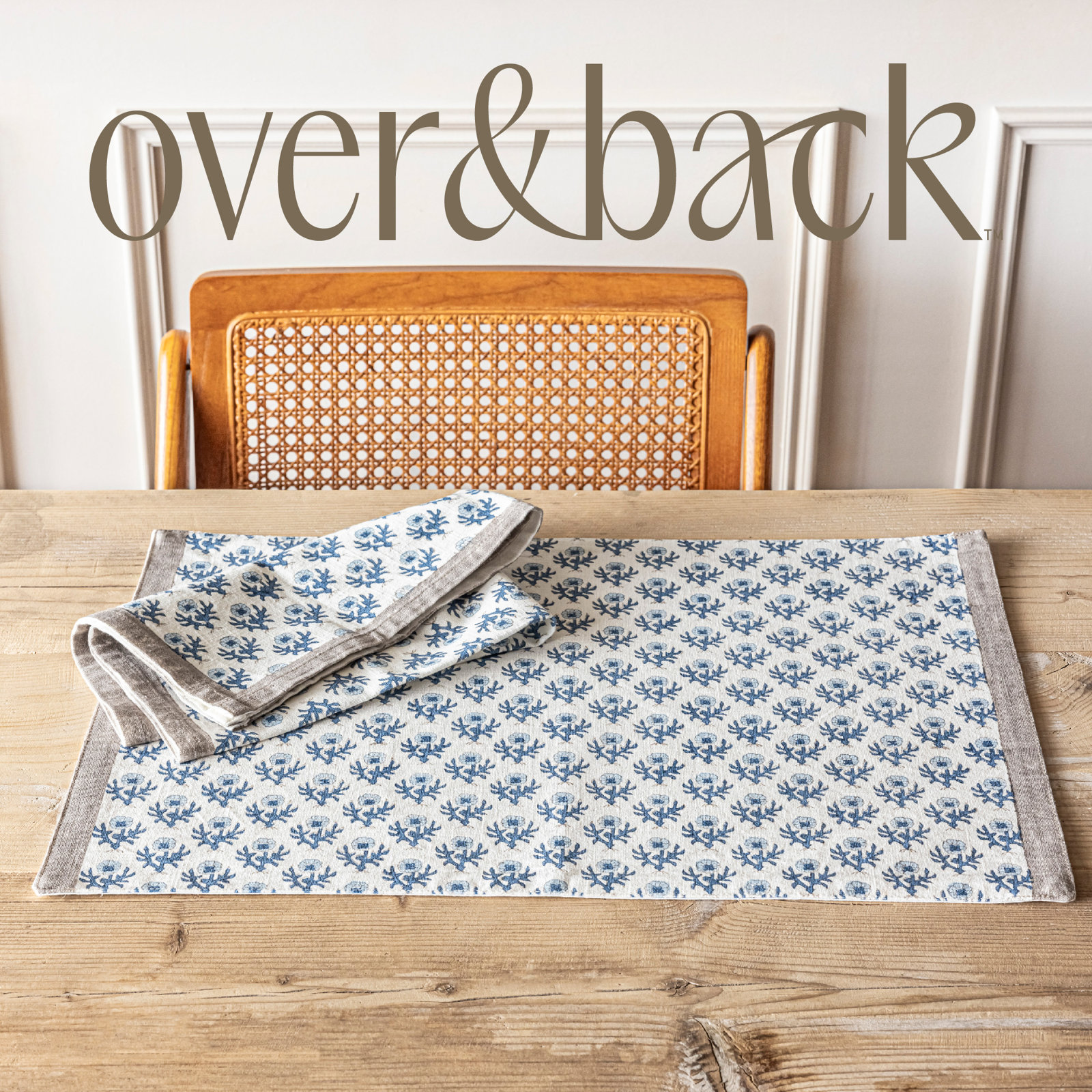 over&back Hand-Blocked Placemats, Set of 4, Blue Bloom