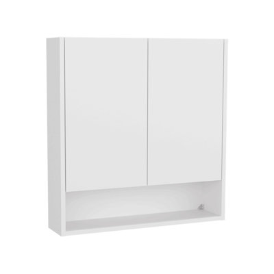 Armoire à pharmacie à double porte avec portes en miroir et tablettes intérieures, blanc