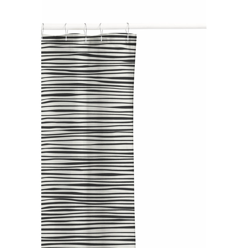 Tartan Block Ultra-Thin Lightweight Shower Curtain, Ivory/Charcoal Striped 6