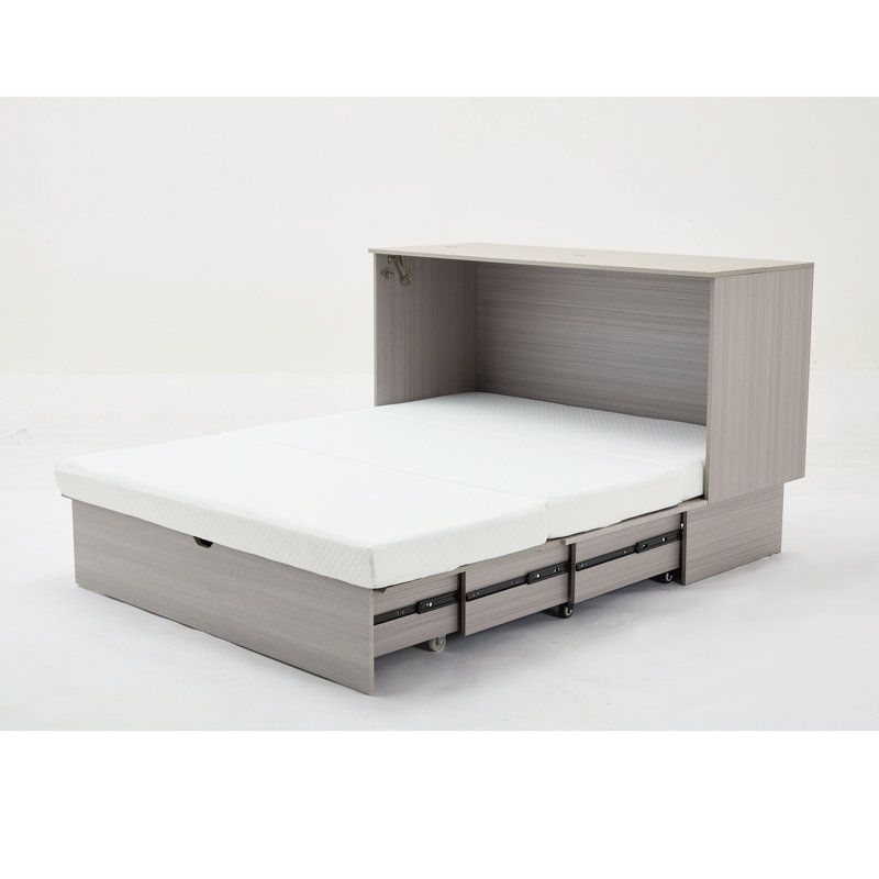 Convertible Bed Cabinet, Gray, With Storage Space, Mattress & Charging Gray Convenient Storage, Soft Foam Plug
