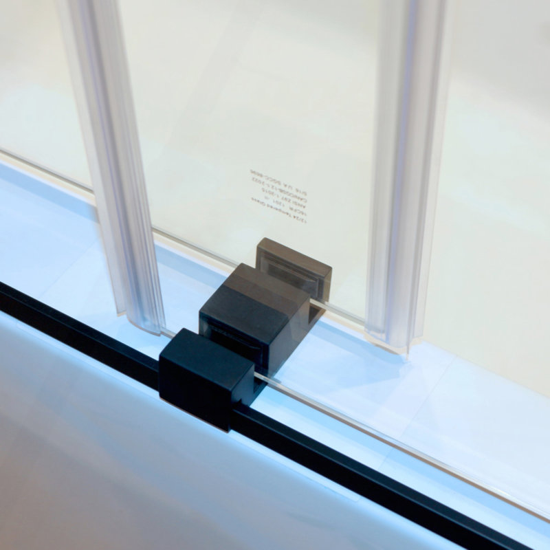 Porte de douche à double cuve coulissante sans cadre de 56 à 60 po x H 60 po, en acier inoxydable 304, en verre trempé clair de 5/16 po (8 mm) d'épaisseur.