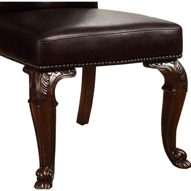 2 Traditional Chairs, Brown Cherry Solid Wood, Dark Back And Seat Padded Seat, Luxury Style