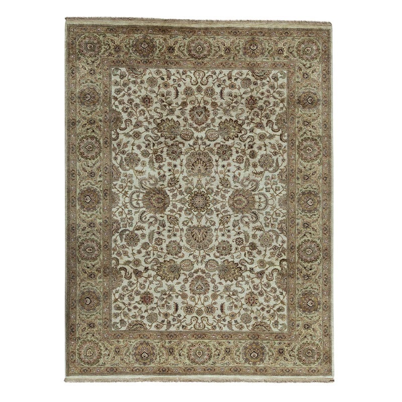 Tapis brun / ivoire / vert clair noué à la main