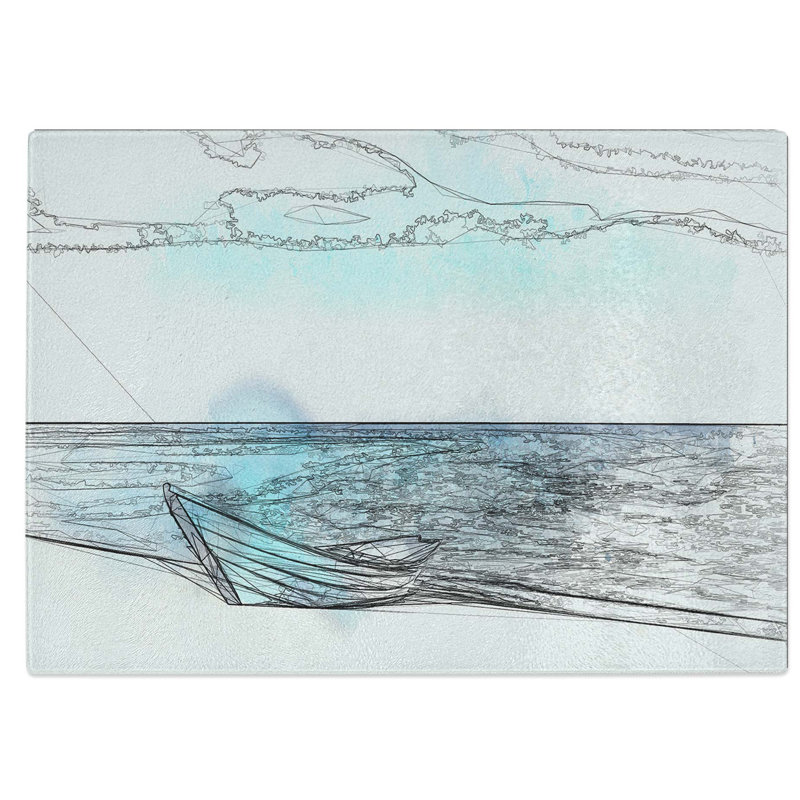 Tempered Glass Boat upon the Beach Chopping Board, 39 cm W x 28.5 cm L