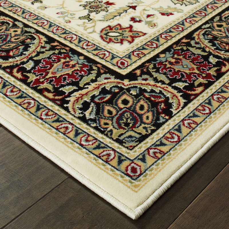 Tapis oriental ivoire / noir Greenwich, Rectangle 9 pi 10 po x 12 pi 10 po
