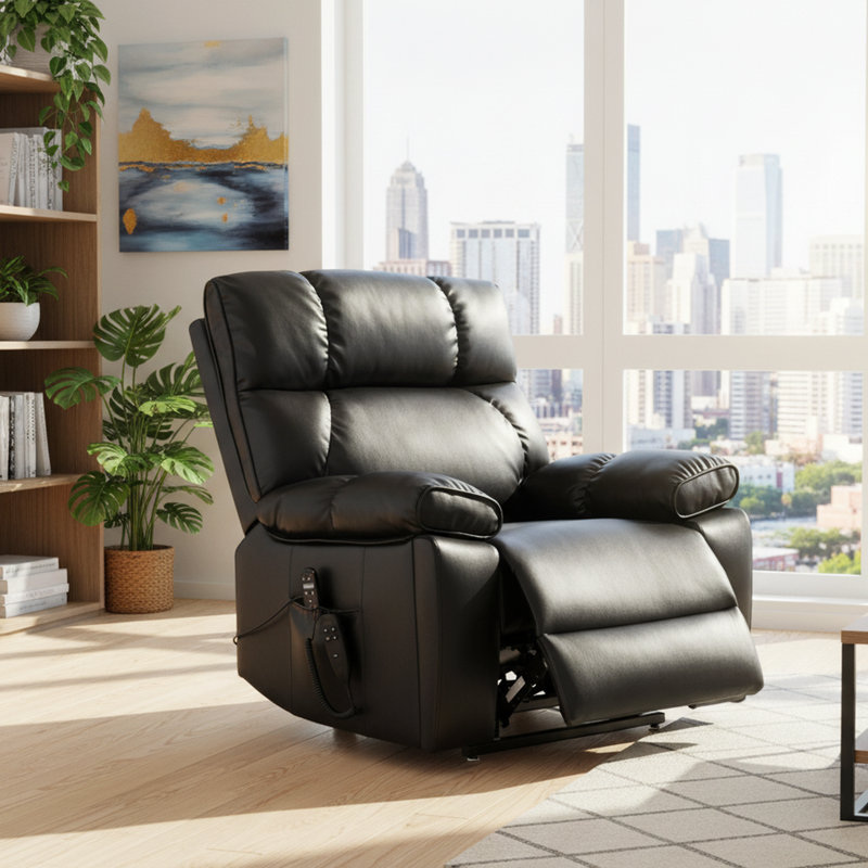 Fauteuil inclinable à deux moteurs avec chauffage et massage, capacité de 350 lb, porte-gobelets cachés et télécommande, Noir