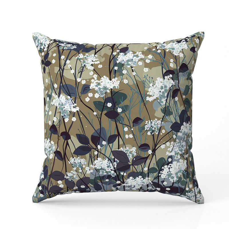 Coussin décoratif encre et feuille, H 16 po x l 16 po, Bleu / Vert