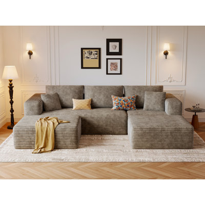 Boneless 108.1"Cloud Couch Sectional Modular Sofa.Comfy U Shape Boneless Couches for Living Room.Deep Seat Plush Corduroy Couch Sectional Memory Foam Floor Sofa