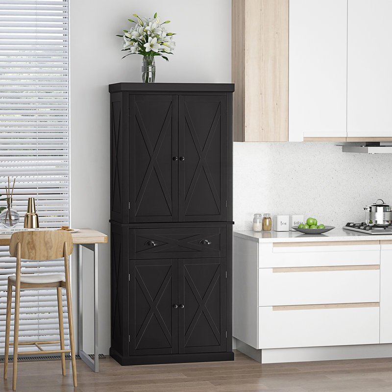 Armoire décorative, armoire de cuisine autoportante à 4 portes de style campagne moderne, armoire de rangement, Noir