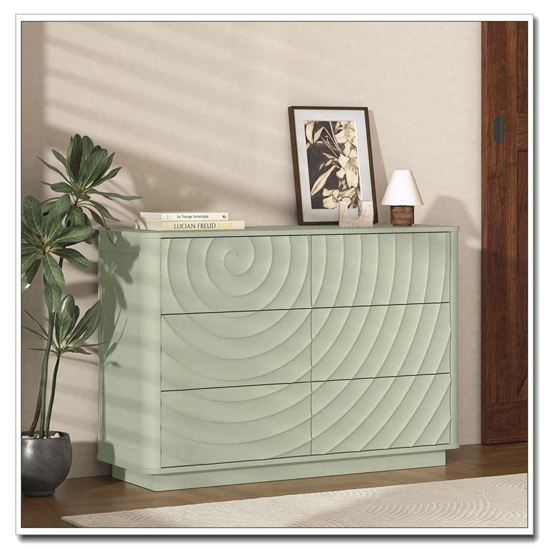 Commode 6 tiroirs pour la chambre à coucher, grande commode moderne de 47,2 po de largeur avec poignée sans ondulation et rangement pour vêtements en bois
