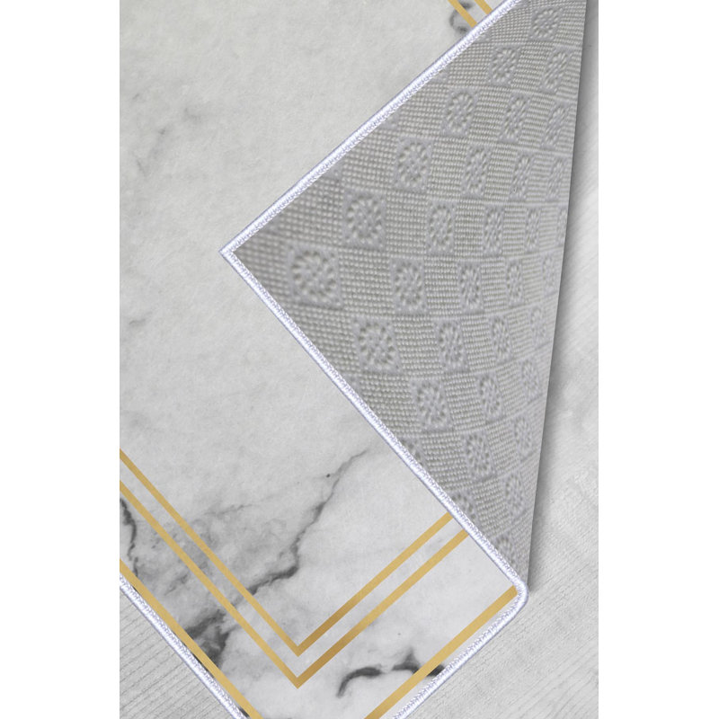 Jardine Machine Made Power Loomed Polyester Area Rug in White/Gold, Rectangle 3'3" x 4'11"
