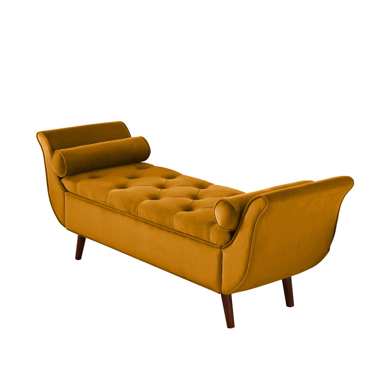 Banc de fenêtre en velours de 65 po avec rangement pour la chambre à coucher, le salon et le salon, Jaune