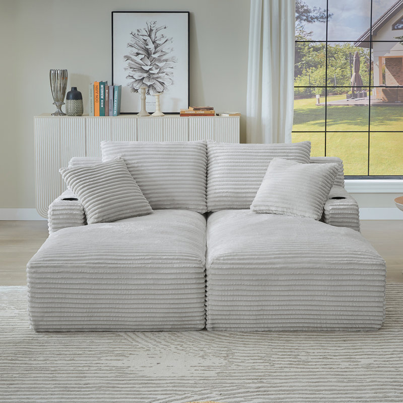 Méridienne double compressible avec porte-gobelets - aucun assemblage requis, causeuse moelleuse moderne pour la lecture de salon à l'intérieur