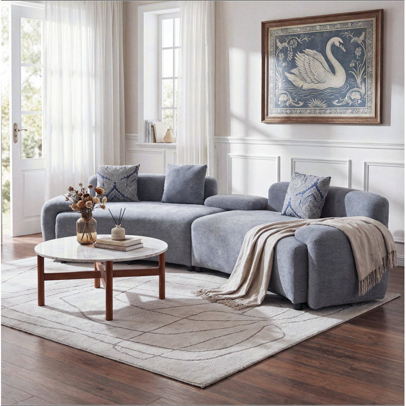 122" Curved Sofa with 2pcs Damask Pattern Pillows,Modern Couch