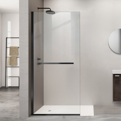 34" W x 72" H Walk-in Frameless Shower Screen with 5/16" (8mm) Thick Easy Clean Glass, Stainless Steel Towel Bar